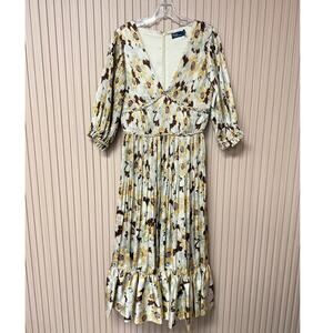 Polo by Ralph Lauren Fit & Flare Floral Pleated Satin Midi Dress Size 4